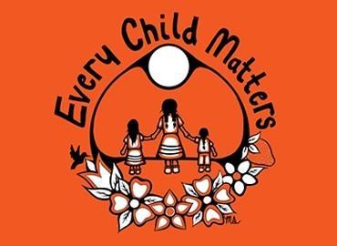 Orange Shirt Day t-shirt design showing an adult holding hands with two children and text that reads, &amp;quot;Every Child Matters&amp;quot;